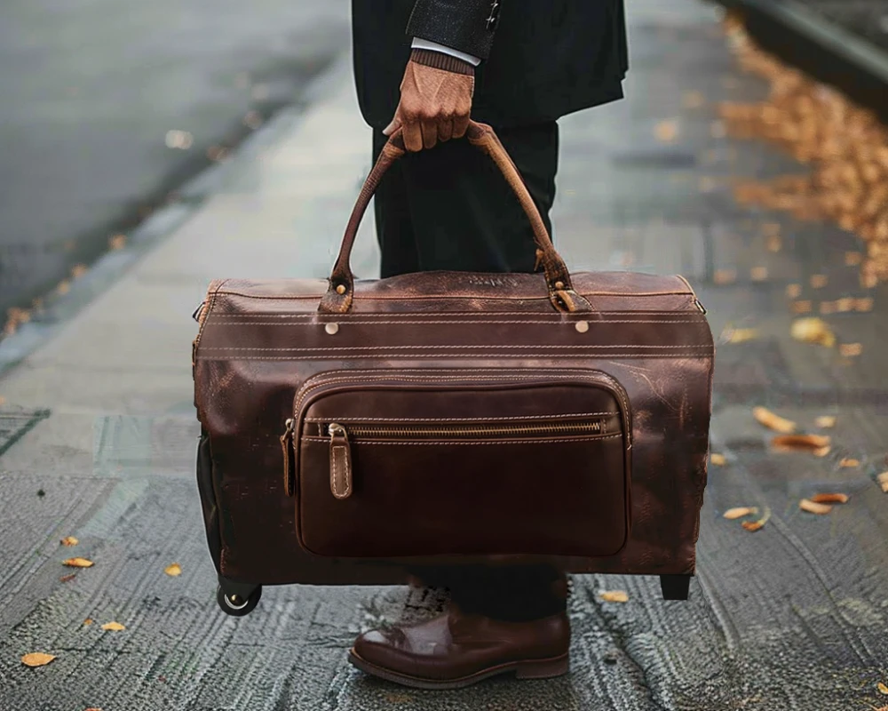 leather carry on luggage bag